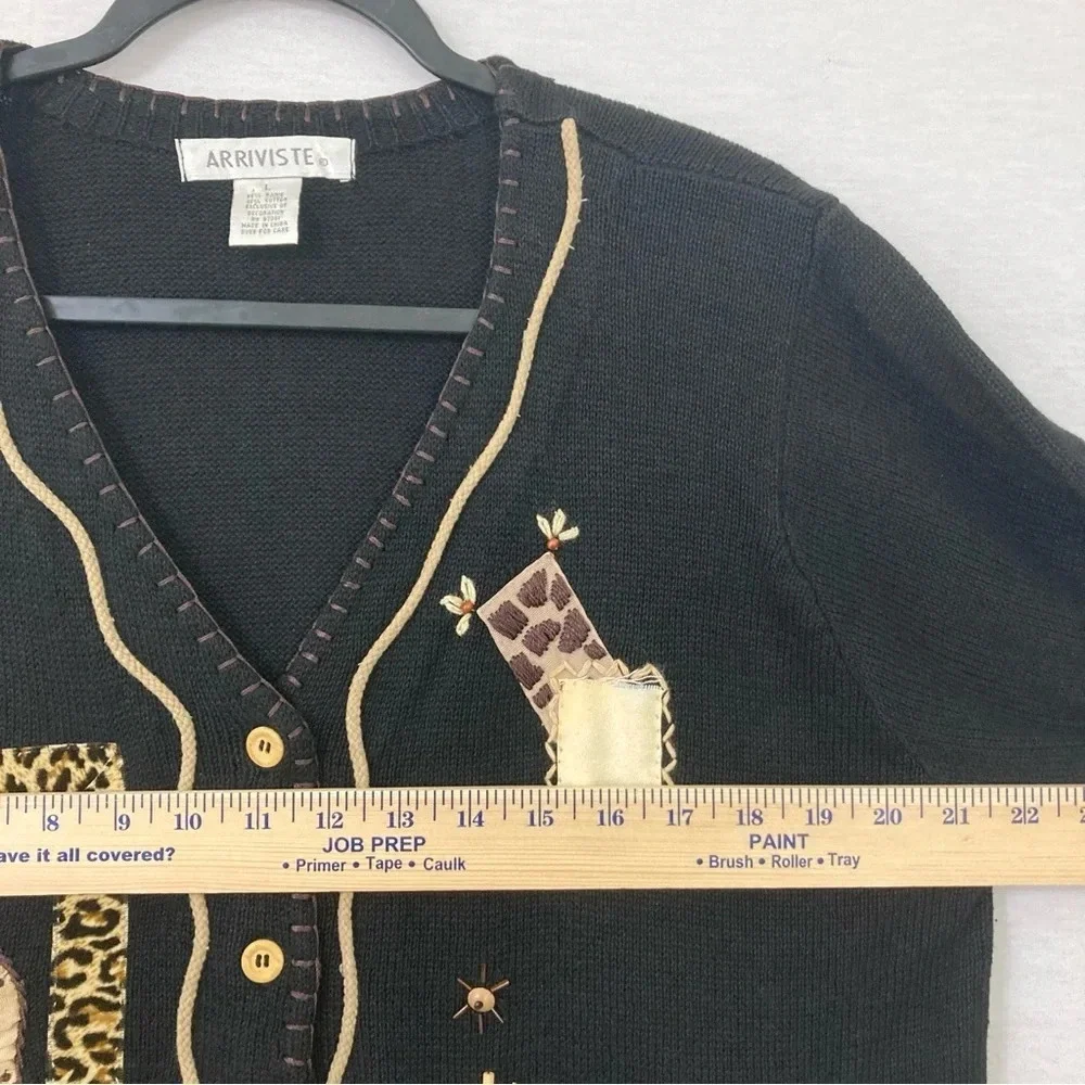 Vintage Arriviste Safari Embroidered Button Short‎ Sleeve Cardigan Large